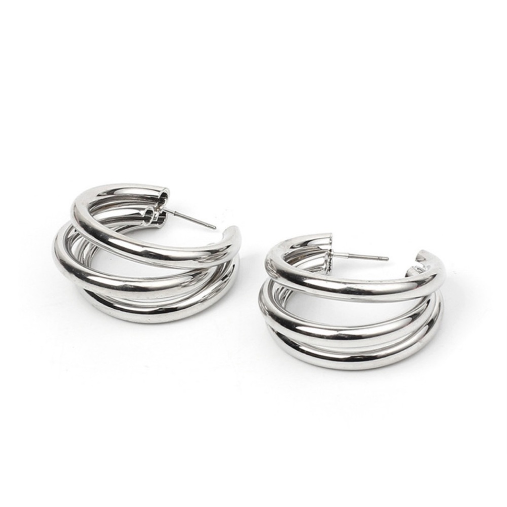 NEW Silver Multi-layer Hoop Earrings - Picture 6 of 6